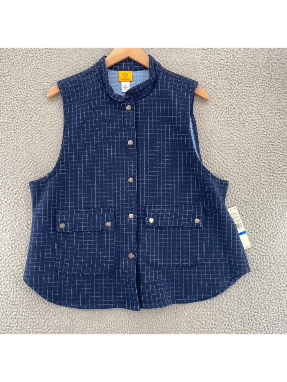 Ruby Rd Vest Womens Extra Large Weekend Mood Navy Grid Check Quilted Pockets NWT